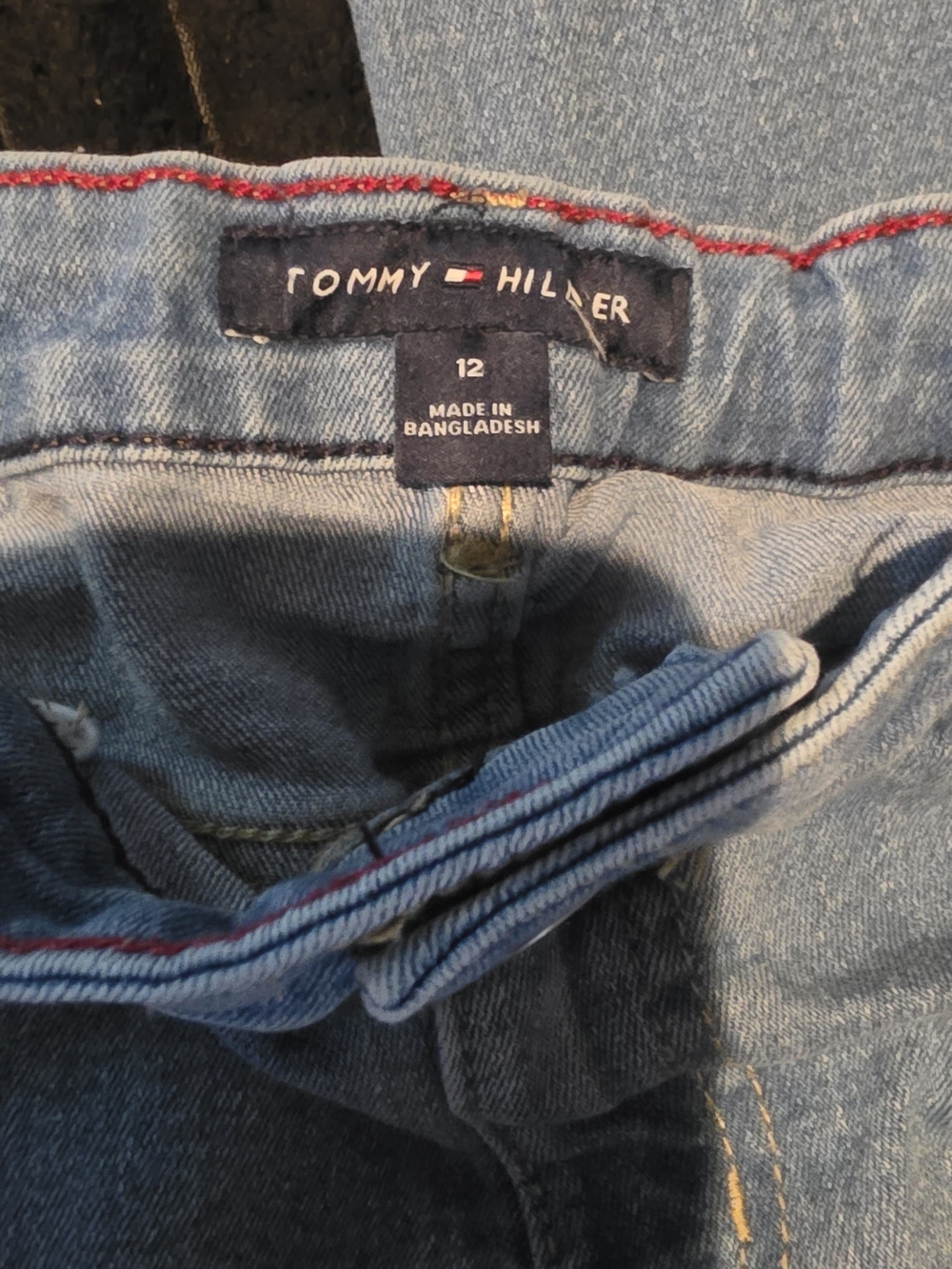 Tommy Hilfiger Light Wash Blue Men’s Jeans with Red Stitching Detail